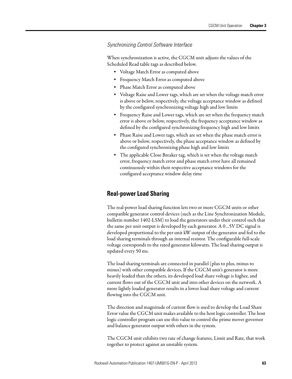 Real-power load sharing | Rockwell Automation 1407-CGCM Combination Generator Control Module User Manual | Page 63 / 246