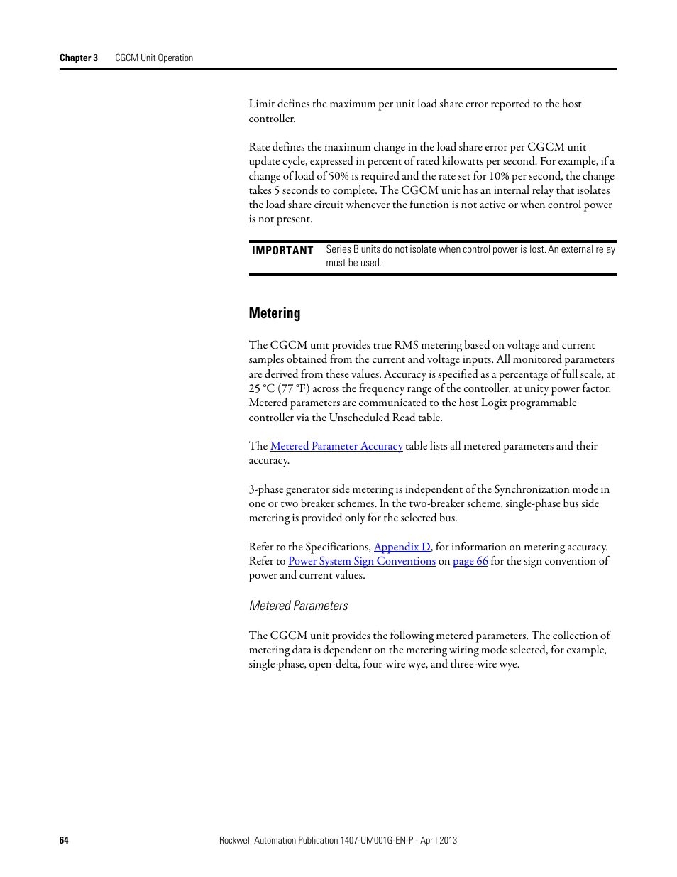 Metering | Rockwell Automation 1407-CGCM Combination Generator Control Module User Manual | Page 64 / 246