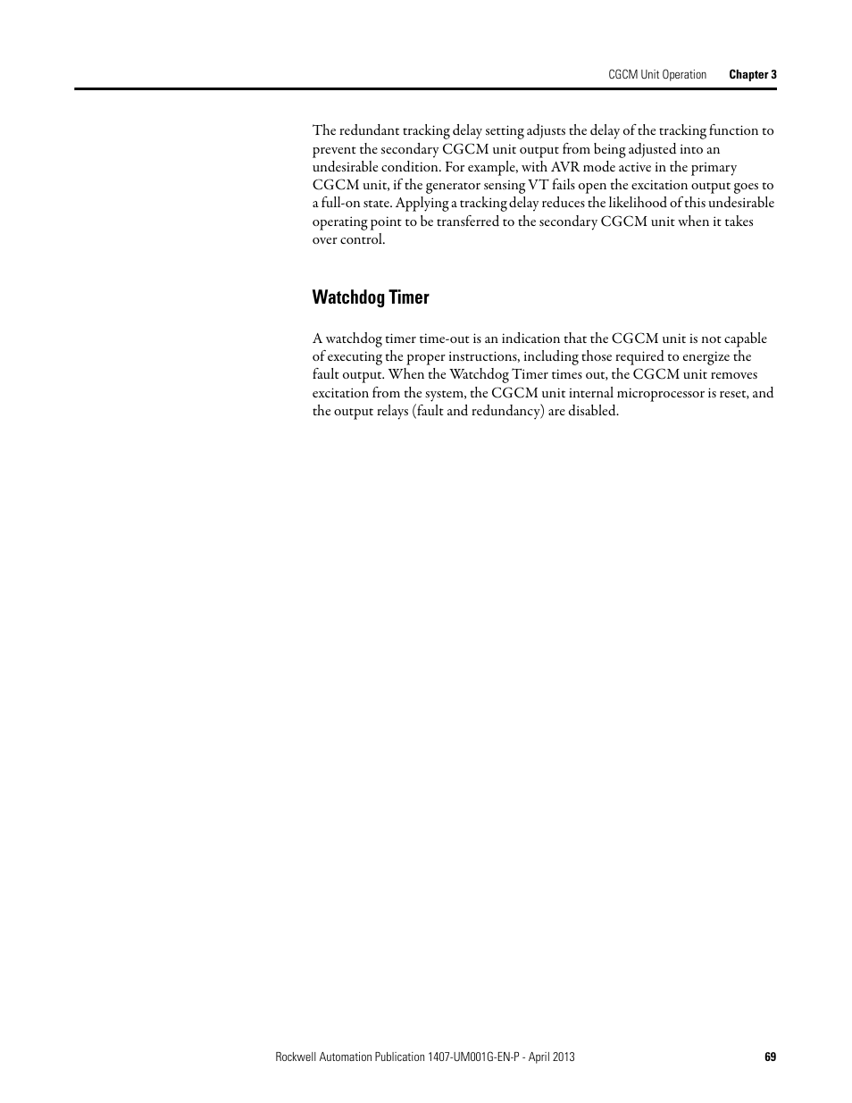 Watchdog timer | Rockwell Automation 1407-CGCM Combination Generator Control Module User Manual | Page 69 / 246