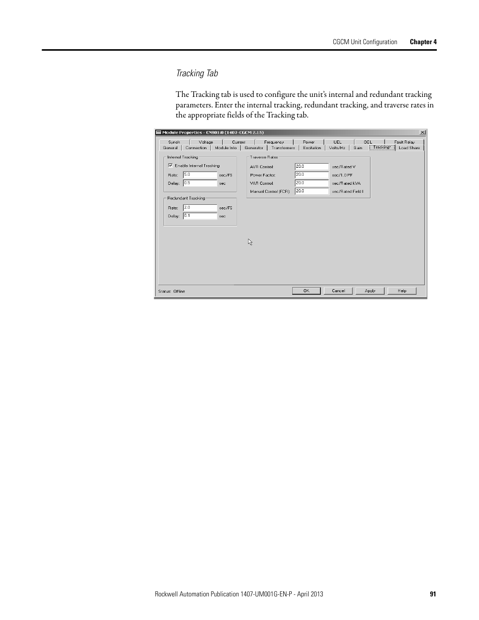 Tracking tab | Rockwell Automation 1407-CGCM Combination Generator Control Module User Manual | Page 91 / 246