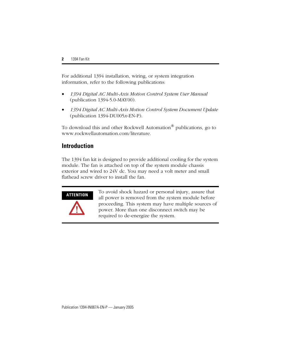 Introduction | Rockwell Automation 1394-FK10TS_FK22TS Fan Kit Installation Instructions User Manual | Page 2 / 8