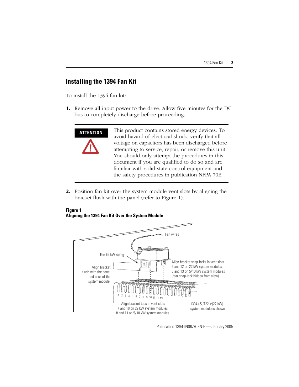 Installing the 1394 fan kit | Rockwell Automation 1394-FK10TS_FK22TS Fan Kit Installation Instructions User Manual | Page 3 / 8