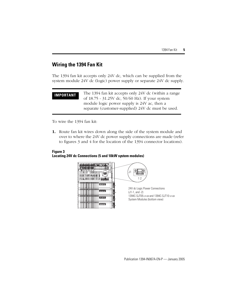 Wiring the 1394 fan kit | Rockwell Automation 1394-FK10TS_FK22TS Fan Kit Installation Instructions User Manual | Page 5 / 8