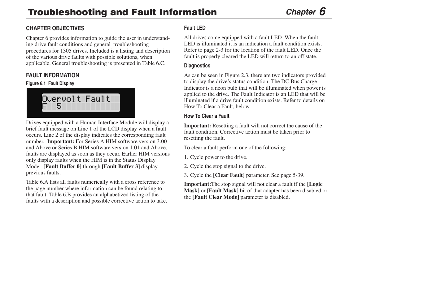 6 - troubleshooting, Troubleshooting and fault information, Chapter | Rockwell Automation 1305 AC Drive, Series C, Firmware 6.xx and Up User Manual | Page 125 / 170