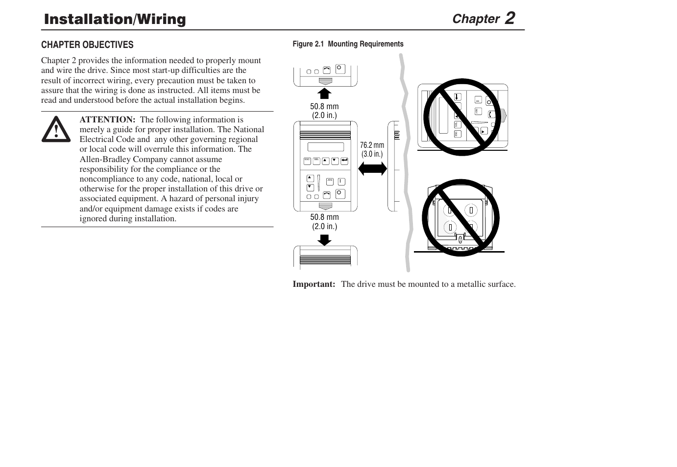 2 - installation/wiring, Installation/wiring, Chapter | Rockwell Automation 1305 AC Drive, Series C, Firmware 6.xx and Up User Manual | Page 15 / 170