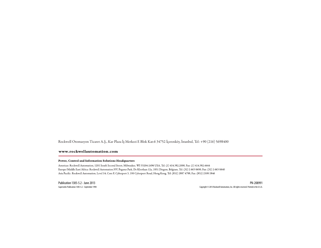 Back cover | Rockwell Automation 1305 AC Drive, Series C, Firmware 6.xx and Up User Manual | Page 170 / 170