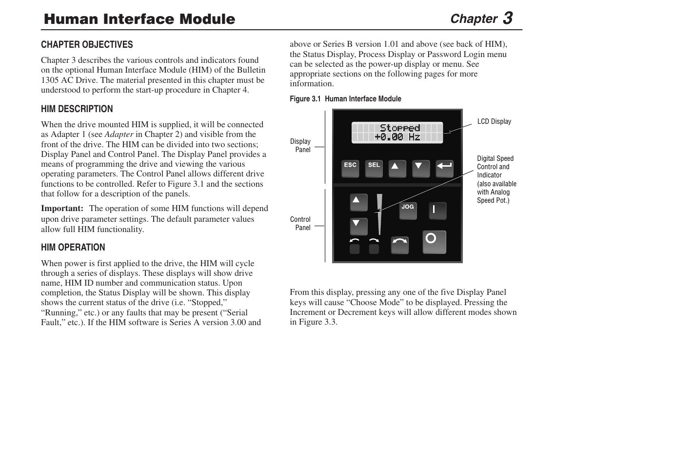 3 - him, Human interface module, Chapter | Rockwell Automation 1305 AC Drive, Series C, Firmware 6.xx and Up User Manual | Page 39 / 170