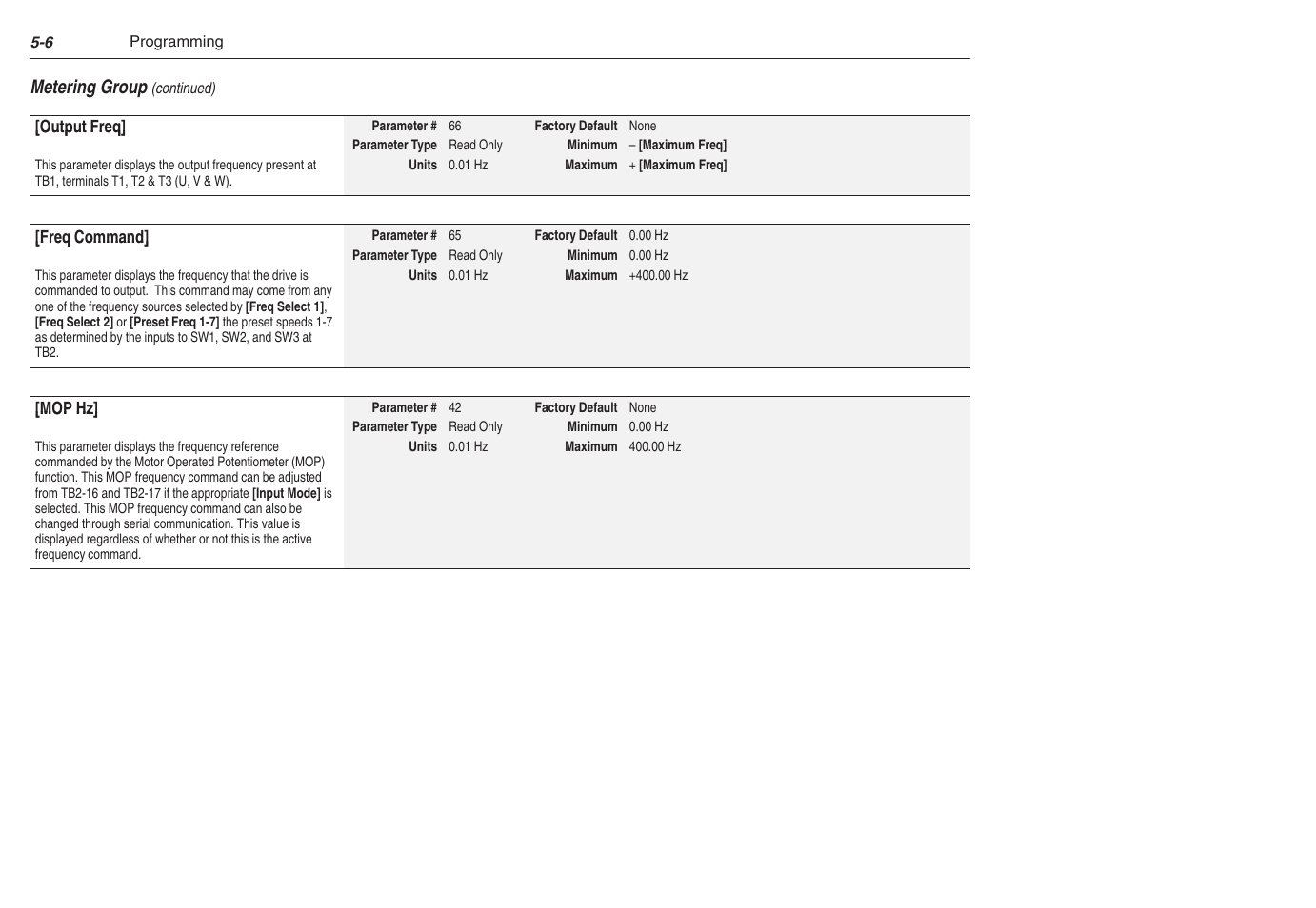 Rockwell Automation 1305 AC Drive, Series C, Firmware 6.xx and Up User Manual | Page 74 / 170