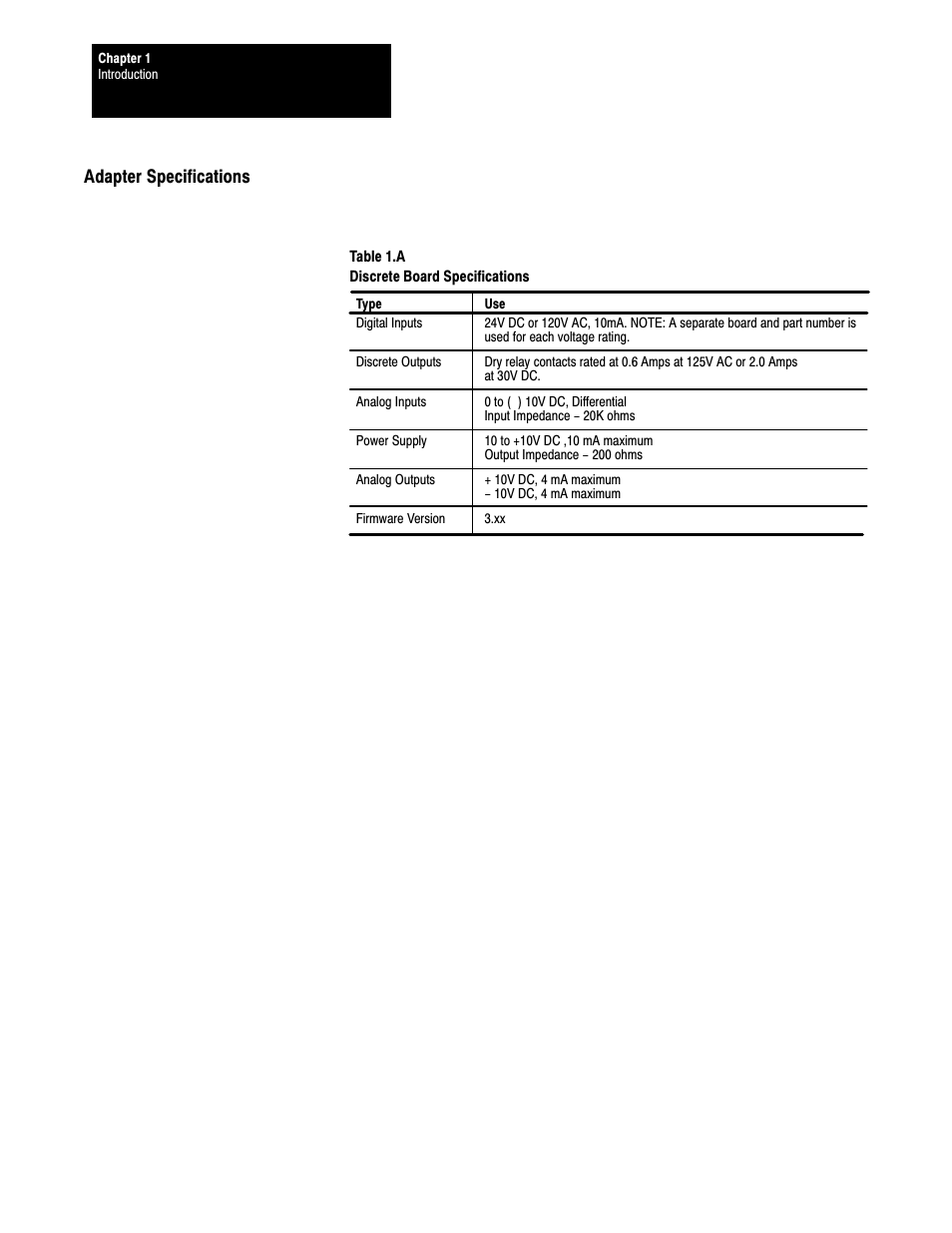 Adapter specifications | Rockwell Automation 1395 Discrete Adapter, Rev 3.XX-8.XX User Manual | Page 6 / 53