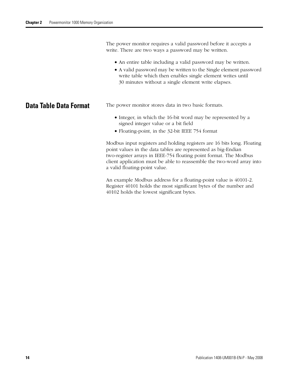 Data table data format | Rockwell Automation 1408-EMxx PowerMonitor 1000 Unit User Manual | Page 14 / 100