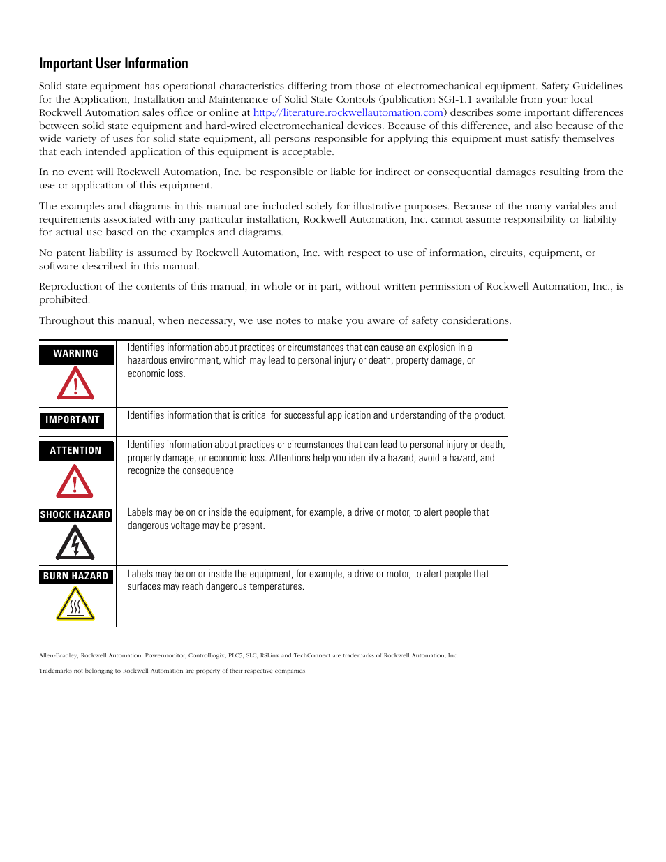 Important user information | Rockwell Automation 1408-EMxx PowerMonitor 1000 Unit User Manual | Page 2 / 100