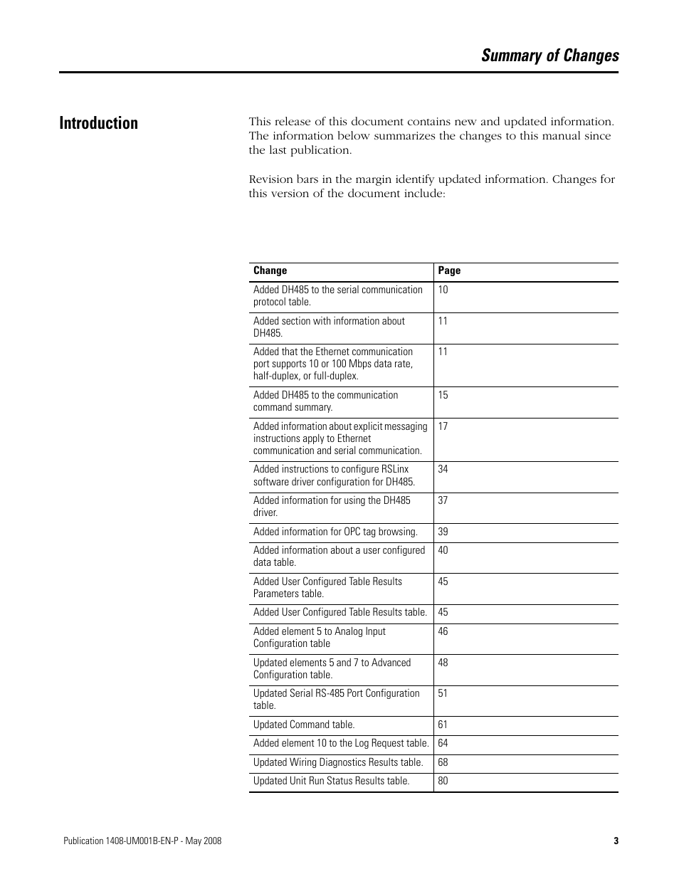 Summary of changes, Introduction, Summary of changes introduction | Rockwell Automation 1408-EMxx PowerMonitor 1000 Unit User Manual | Page 3 / 100