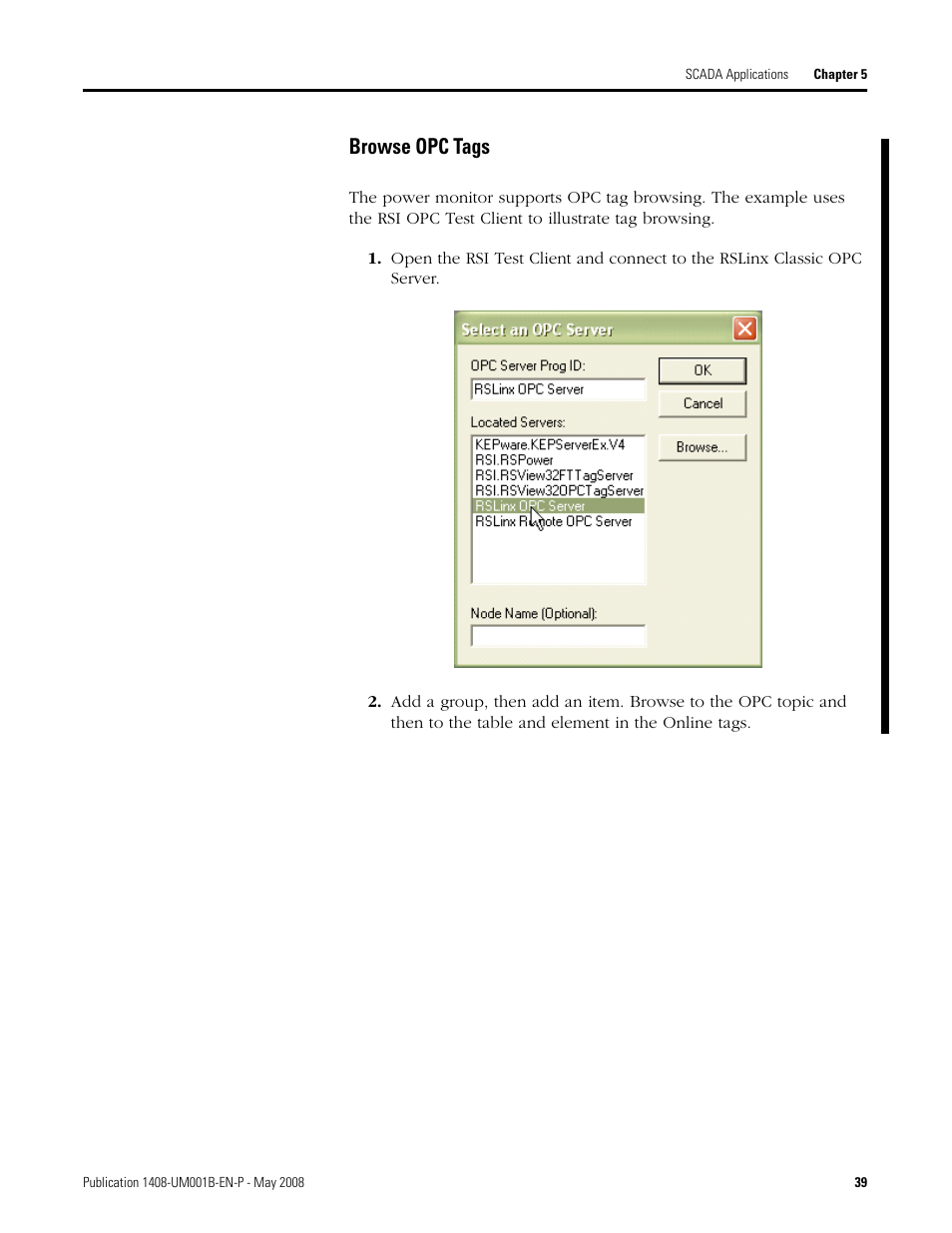 Browse opc tags | Rockwell Automation 1408-EMxx PowerMonitor 1000 Unit User Manual | Page 39 / 100