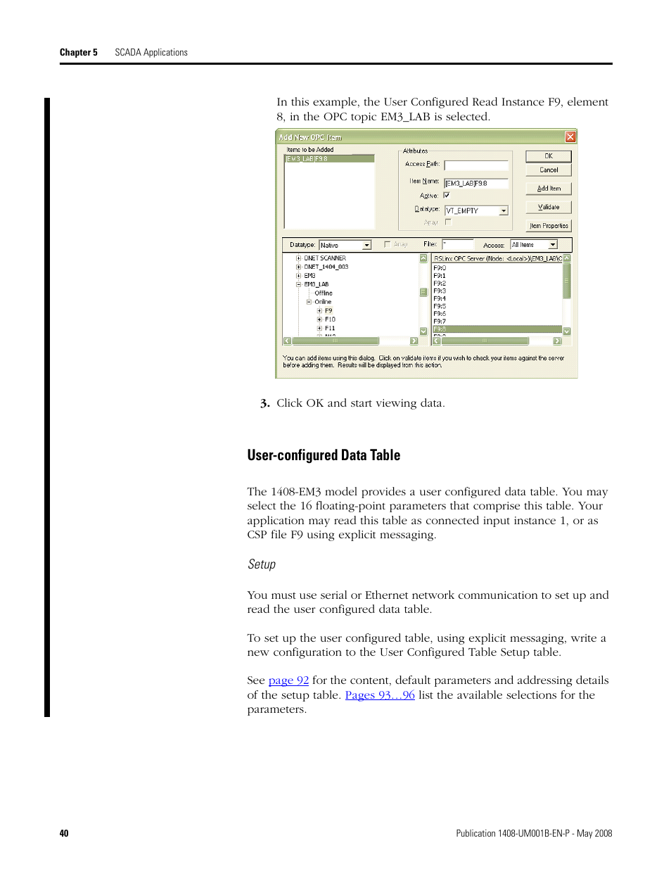 User-configured data table | Rockwell Automation 1408-EMxx PowerMonitor 1000 Unit User Manual | Page 40 / 100