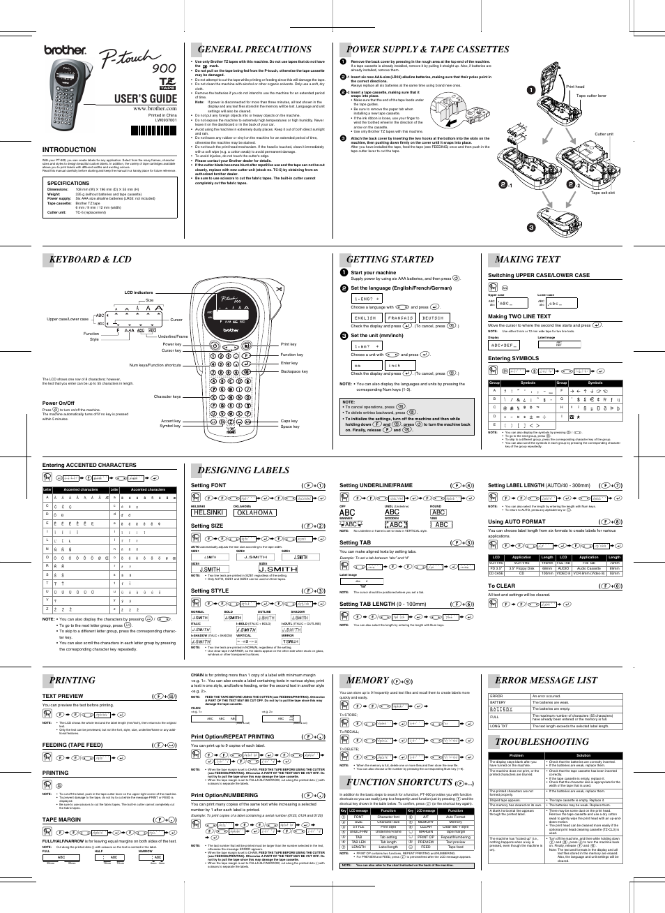 Brother P-Touch PT-900 User Manual | 1 page