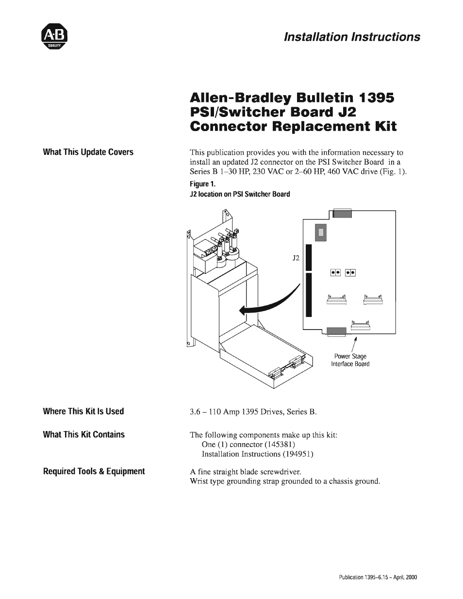 Rockwell Automation 1395 Power Board Update & Bus Bar Replacement User Manual | 4 pages