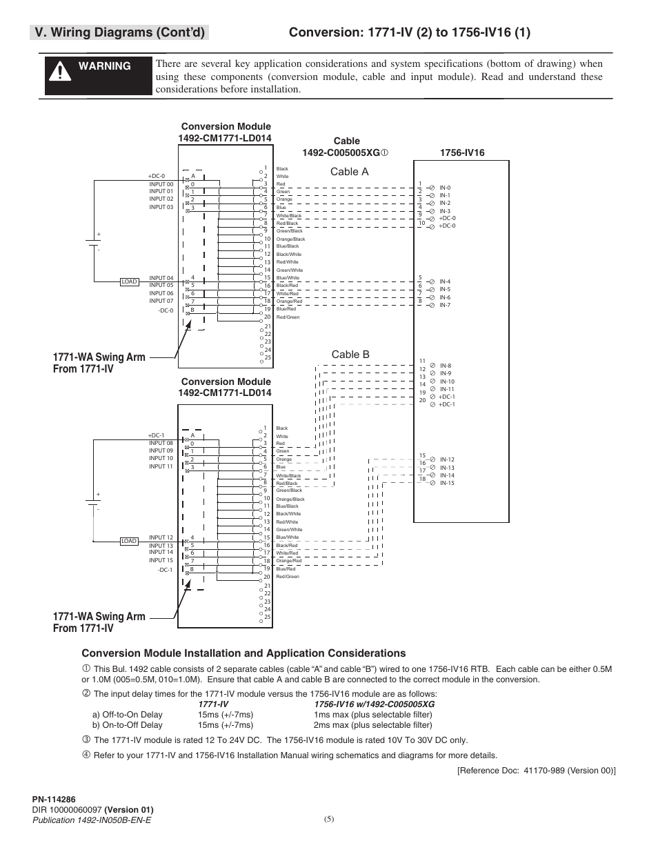 V. wiring diagrams (cont’d), Cable a cable b | Rockwell Automation 1492-CM1771-LD0014F Field Wire Conversion Module User Manual | Page 5 / 12