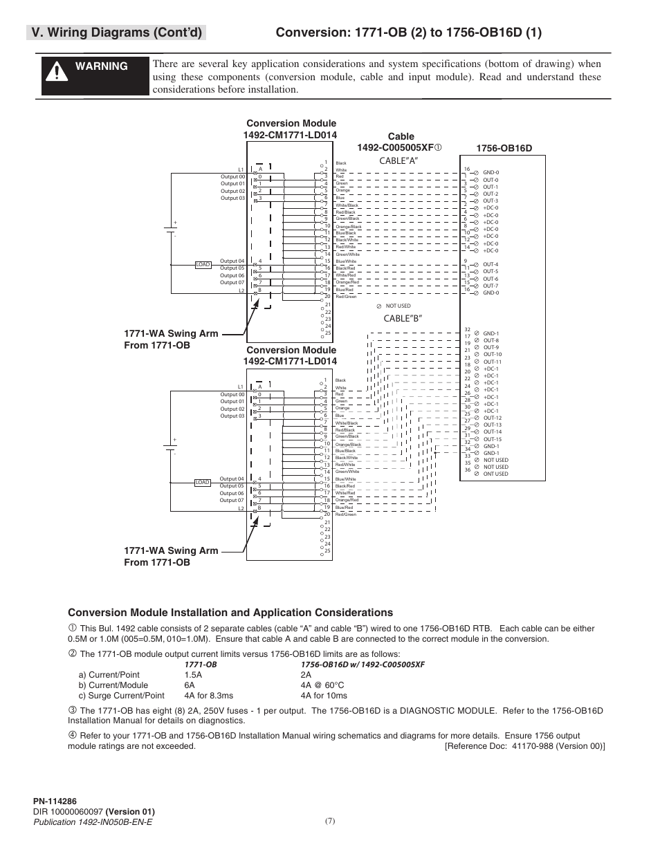 V. wiring diagrams (cont’d), Cable”a” cable”b | Rockwell Automation 1492-CM1771-LD0014F Field Wire Conversion Module User Manual | Page 7 / 12
