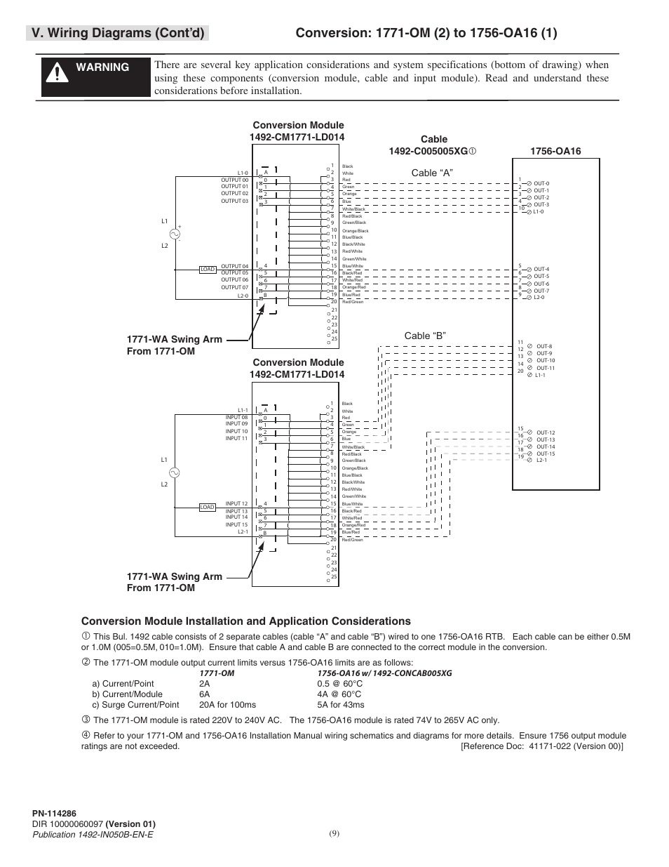 V. wiring diagrams (cont’d), Cable “a, Cable “b | Rockwell Automation 1492-CM1771-LD0014F Field Wire Conversion Module User Manual | Page 9 / 12