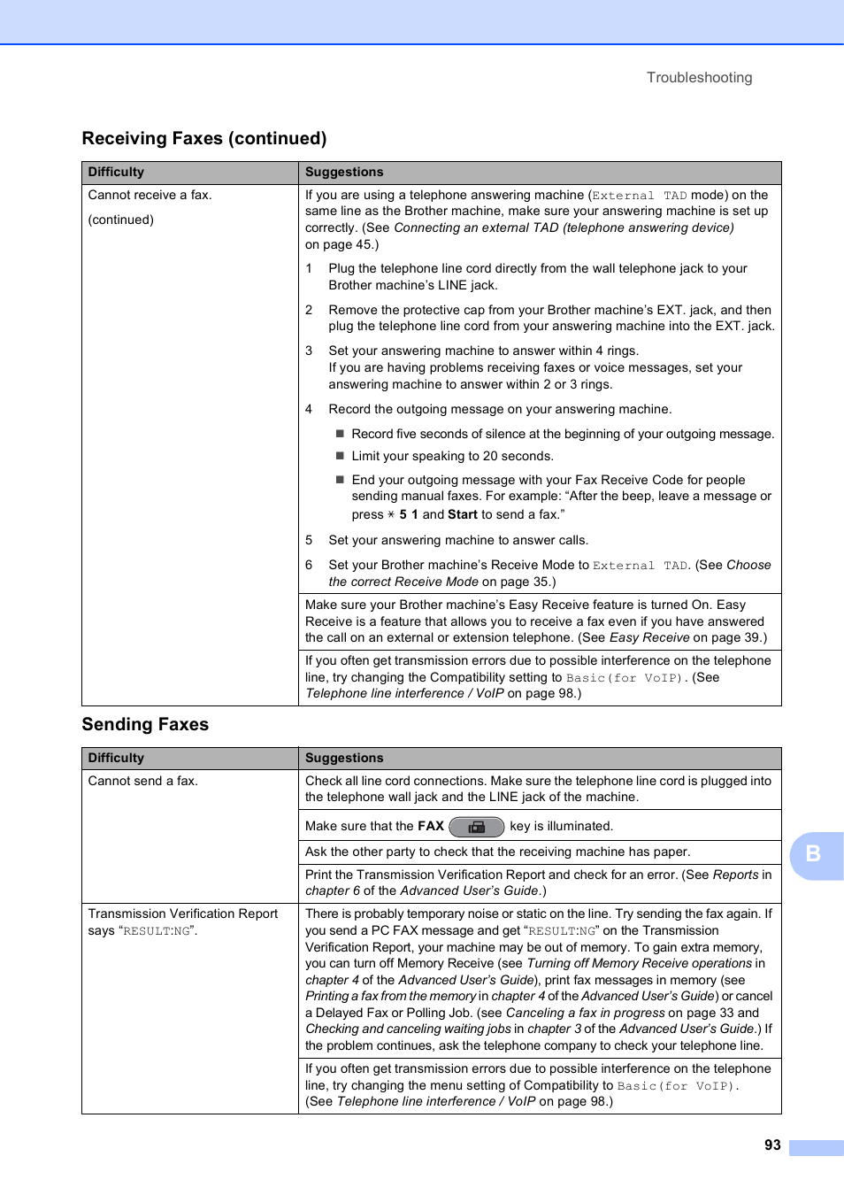 Sending faxes, Receiving faxes (continued) | Brother MFC J6910DW User Manual | Page 107 / 163