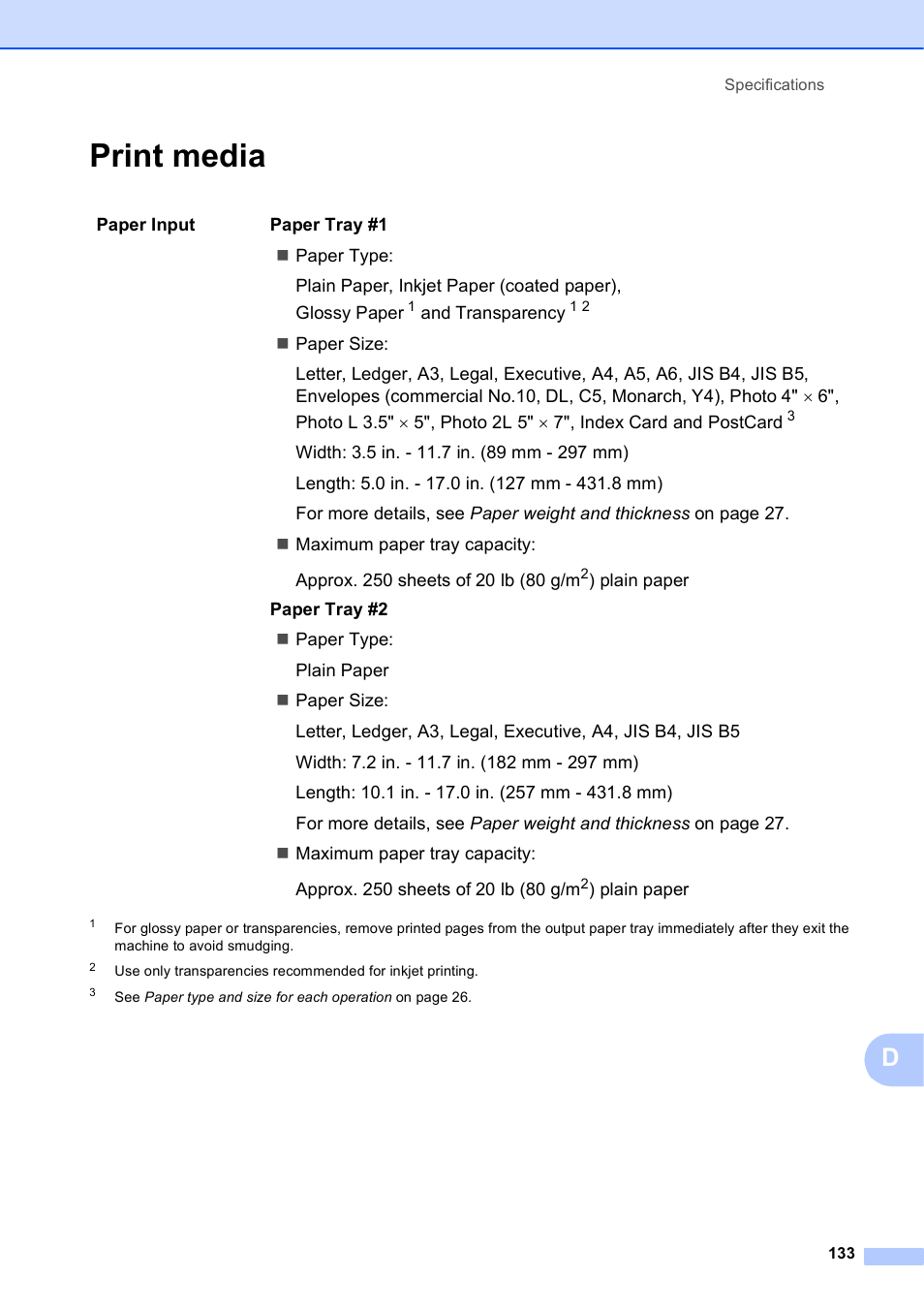 Print media | Brother MFC J6910DW User Manual | Page 147 / 163