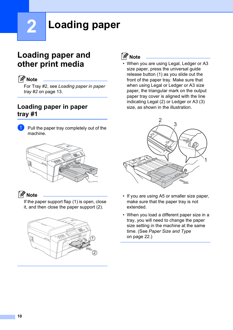 2 loading paper, Loading paper and other print media, Loading paper in paper tray #1 | Loading paper | Brother MFC J6910DW User Manual | Page 24 / 163