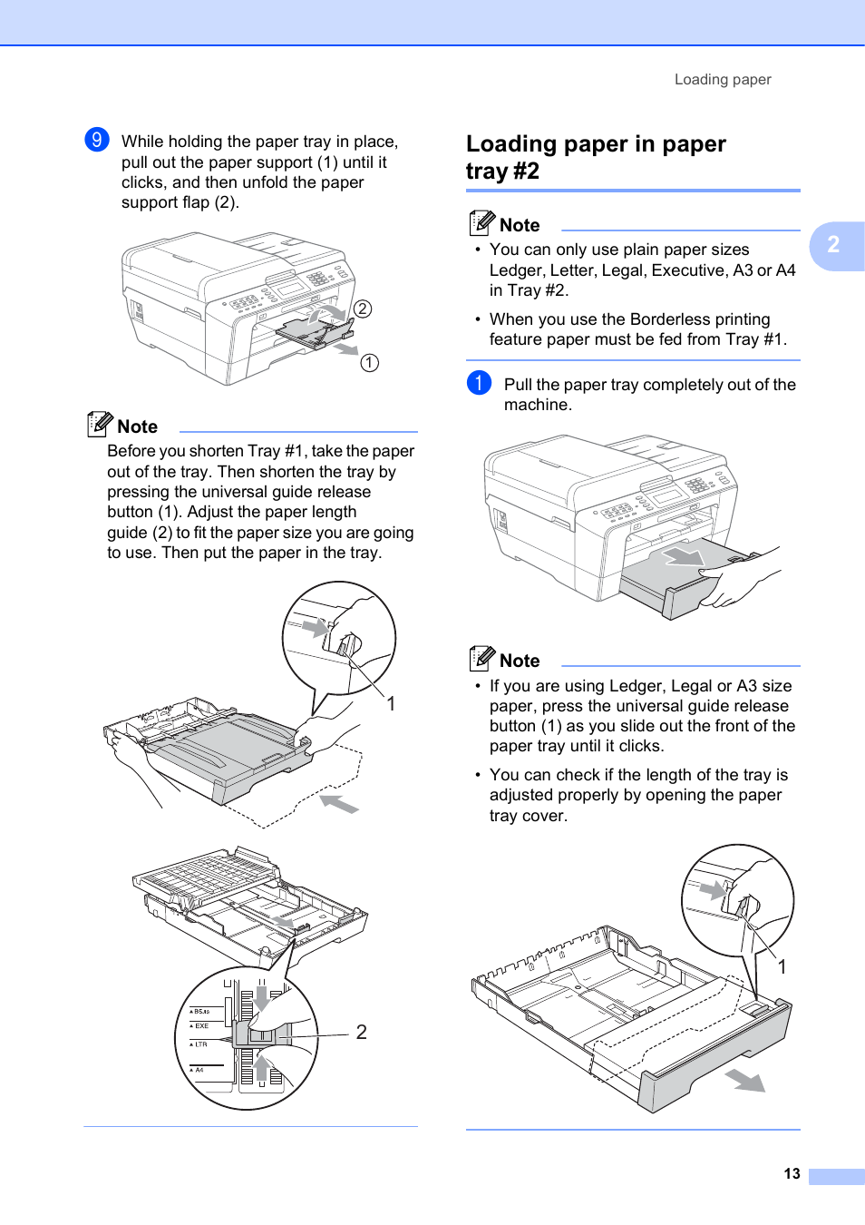 Loading paper in paper tray #2 | Brother MFC J6910DW User Manual | Page 27 / 163