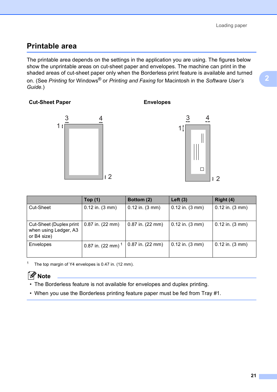 Printable area, 2printable area | Brother MFC J6910DW User Manual | Page 35 / 163