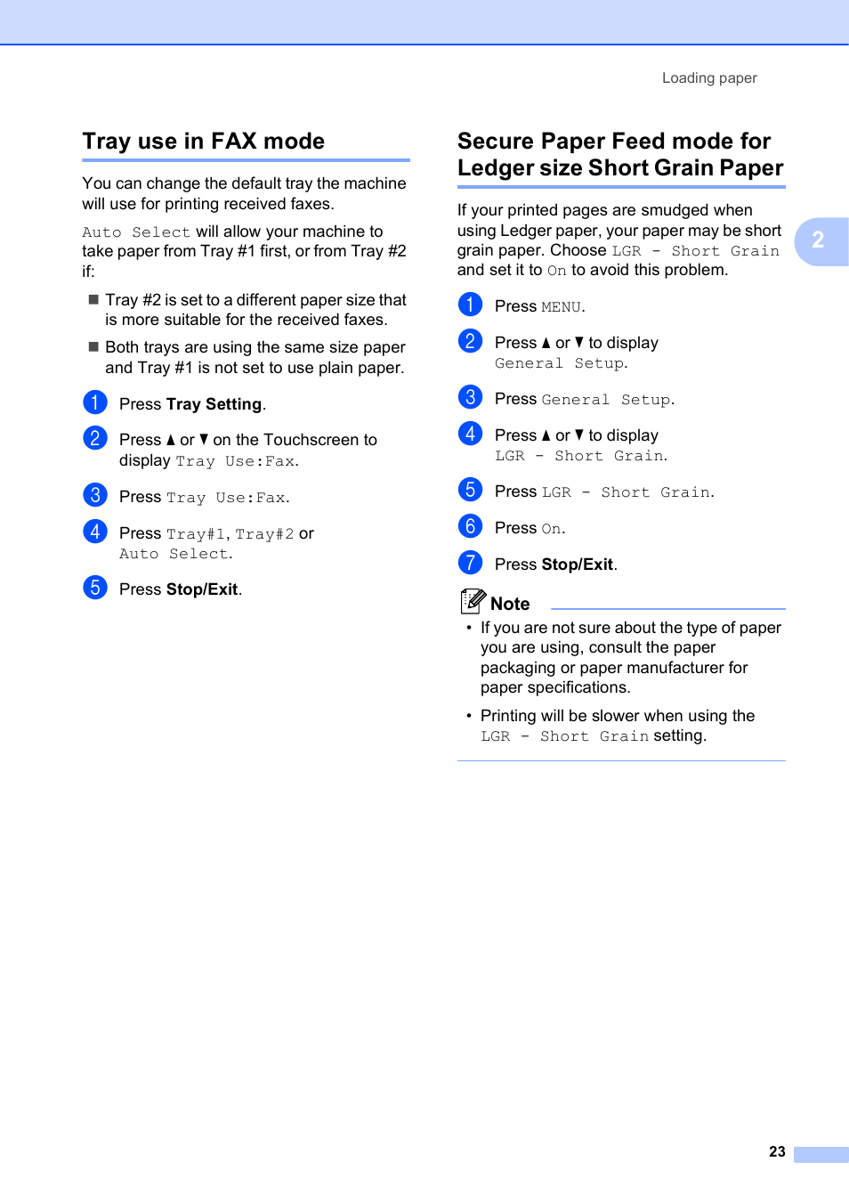 Tray use in fax mode, 2tray use in fax mode | Brother MFC J6910DW User Manual | Page 37 / 163