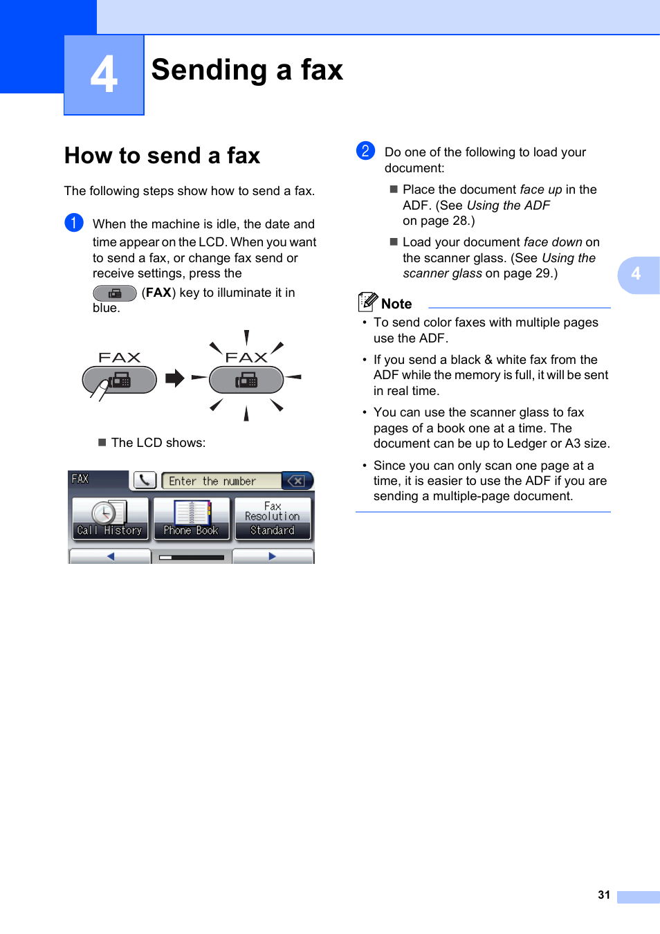 4 sending a fax, How to send a fax, Sending a fax | Brother MFC J6910DW User Manual | Page 45 / 163