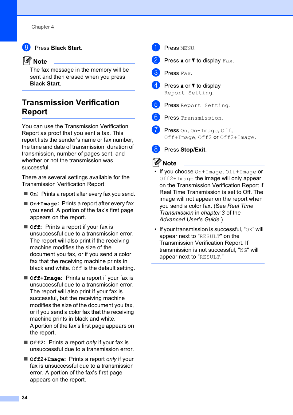 Transmission verification report, O 34 | Brother MFC J6910DW User Manual | Page 48 / 163