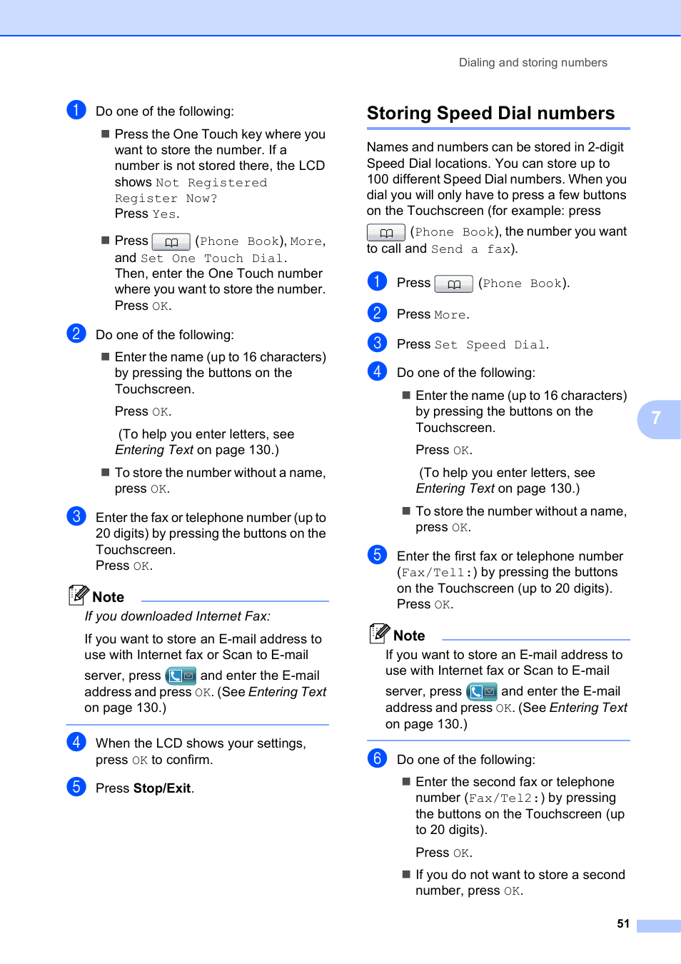 Storing speed dial numbers | Brother MFC J6910DW User Manual | Page 65 / 163