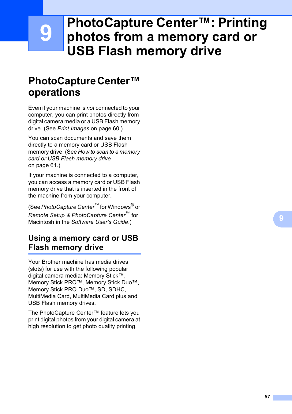 Photocapture center™ operations, Using a memory card or usb flash memory drive | Brother MFC J6910DW User Manual | Page 71 / 163
