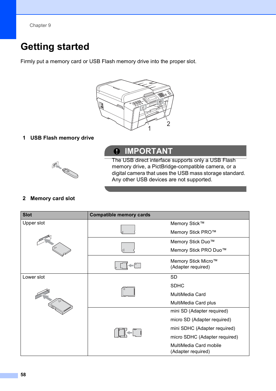 Getting started, Important | Brother MFC J6910DW User Manual | Page 72 / 163