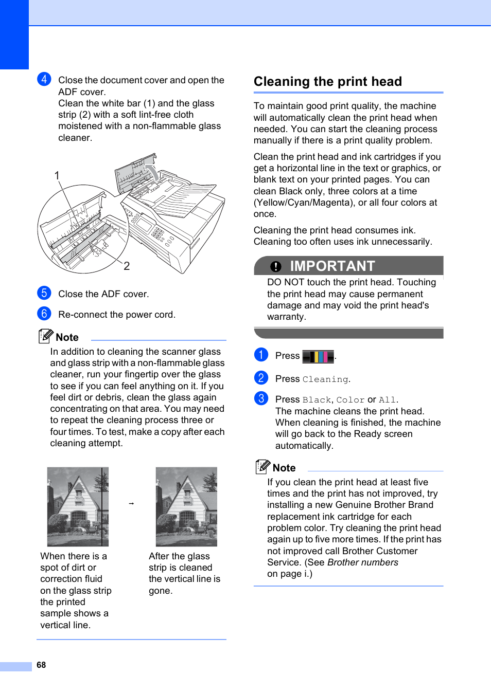 Cleaning the print head, Important | Brother MFC J6910DW User Manual | Page 82 / 163