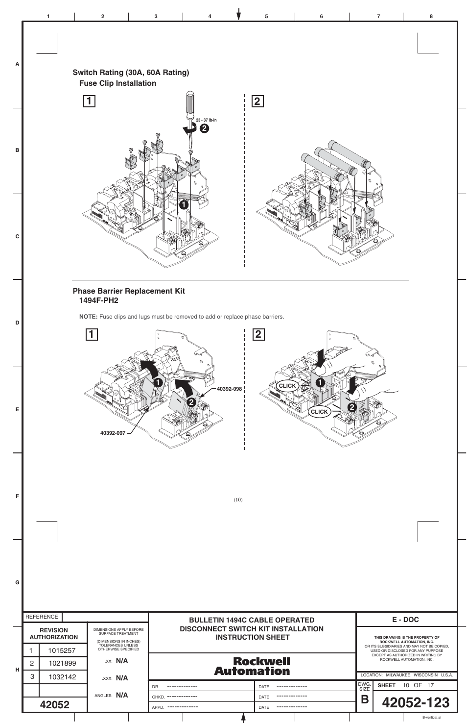 Rockwell Automation 1494C-_ _ _ Series 1 Cable Operated Disconnect Switch Kit and Acessories(30A,60A ,100A,200A) User Manual | Page 10 / 16