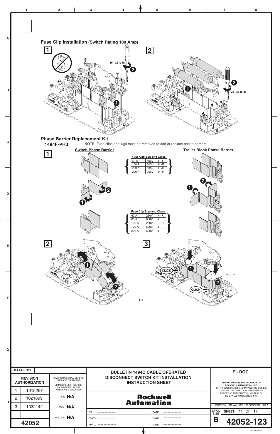 Rockwell Automation 1494C-_ _ _ Series 1 Cable Operated Disconnect Switch Kit and Acessories(30A,60A ,100A,200A) User Manual | Page 11 / 16