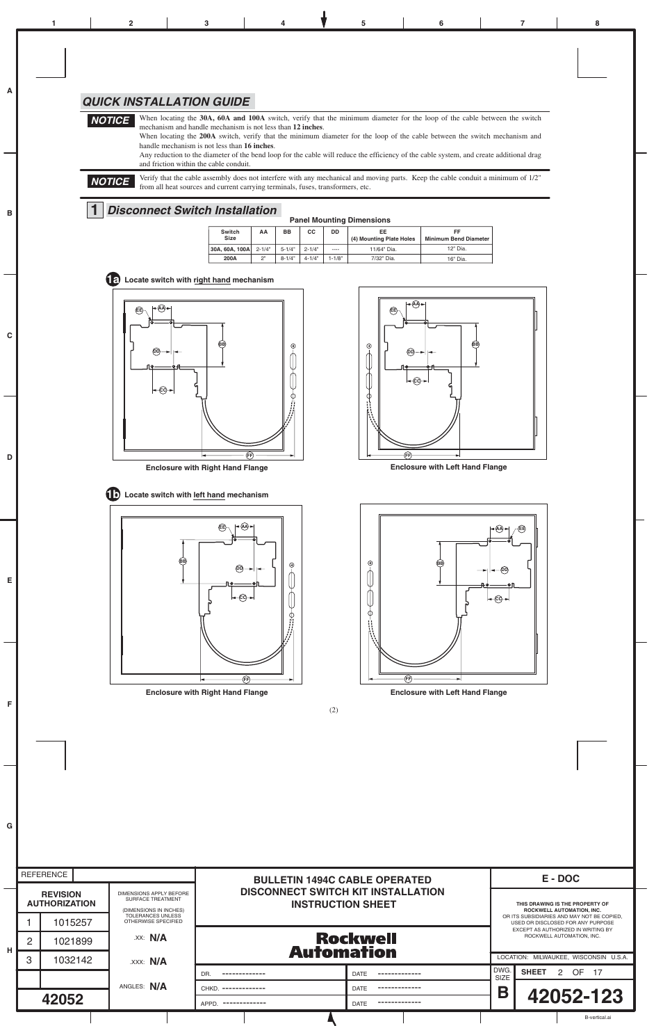 E - doc | Rockwell Automation 1494C-_ _ _ Series 1 Cable Operated Disconnect Switch Kit and Acessories(30A,60A ,100A,200A) User Manual | Page 2 / 16