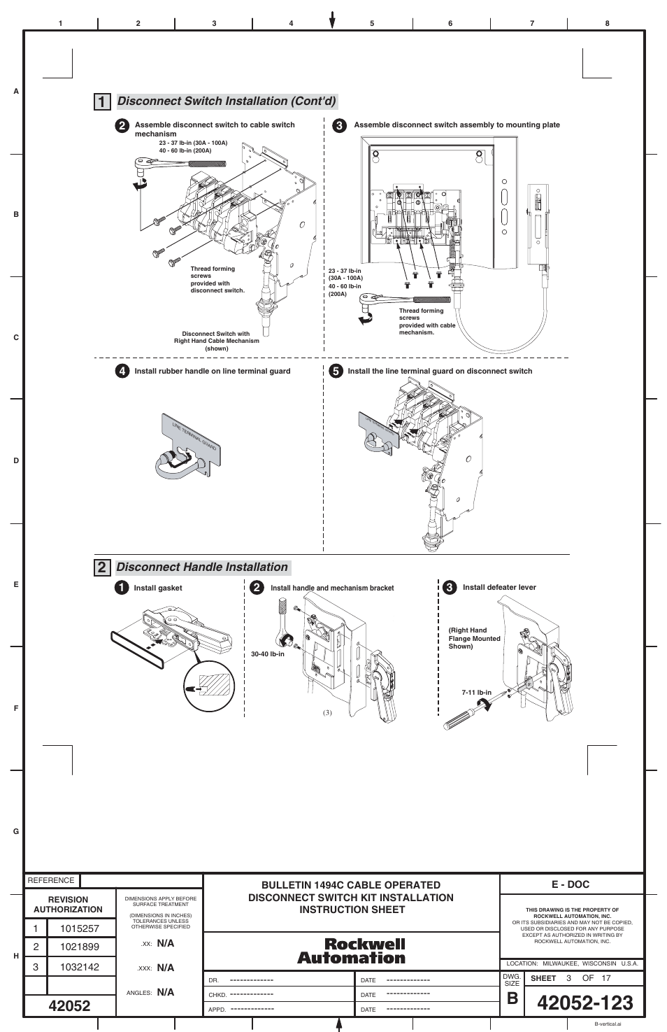 Rockwell Automation 1494C-_ _ _ Series 1 Cable Operated Disconnect Switch Kit and Acessories(30A,60A ,100A,200A) User Manual | Page 3 / 16