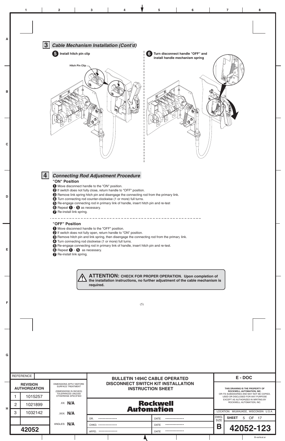56 attention | Rockwell Automation 1494C-_ _ _ Series 1 Cable Operated Disconnect Switch Kit and Acessories(30A,60A ,100A,200A) User Manual | Page 5 / 16