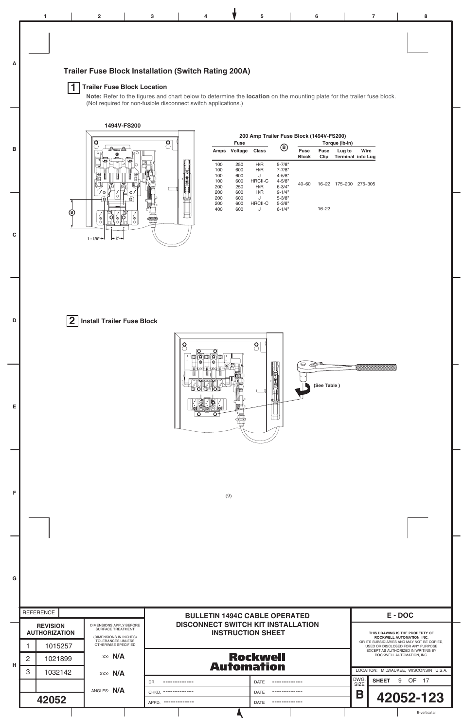 Rockwell Automation 1494C-_ _ _ Series 1 Cable Operated Disconnect Switch Kit and Acessories(30A,60A ,100A,200A) User Manual | Page 9 / 16