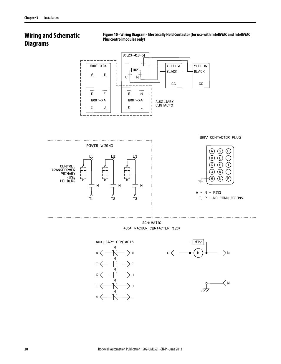 Wiring and schematic diagrams | Rockwell Automation 1502 Medium Voltage 400A Contactor - Series E User Manual | Page 20 / 60