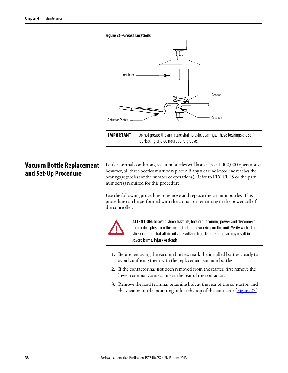 Vacuum bottle replacement and set-up procedure, Figure 26 | Rockwell Automation 1502 Medium Voltage 400A Contactor - Series E User Manual | Page 38 / 60