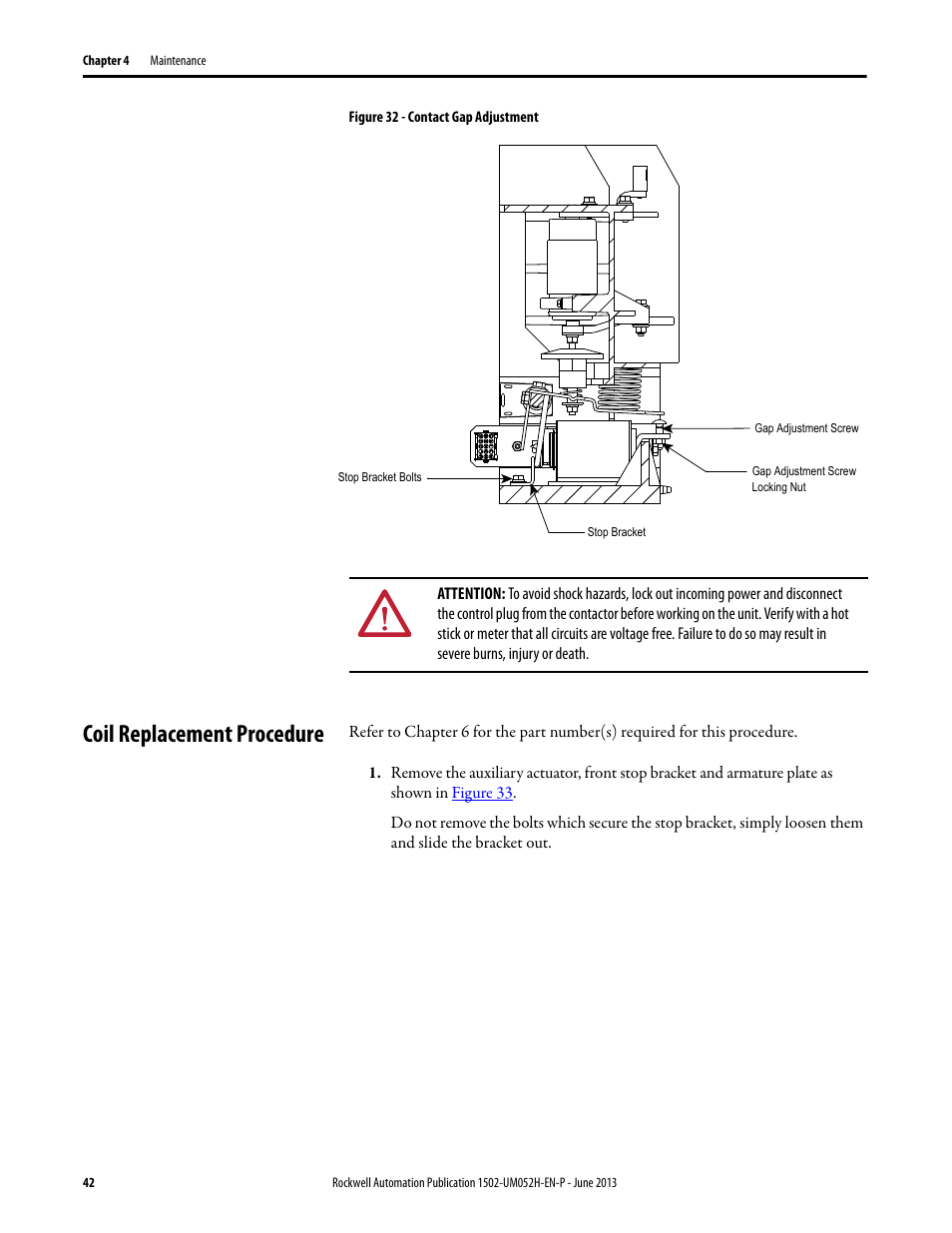 Coil replacement procedure, Figure 32 | Rockwell Automation 1502 Medium Voltage 400A Contactor - Series E User Manual | Page 42 / 60