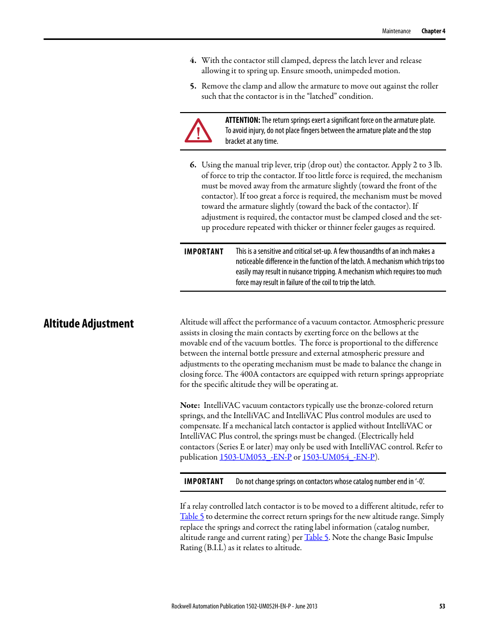 Altitude adjustment | Rockwell Automation 1502 Medium Voltage 400A Contactor - Series E User Manual | Page 53 / 60