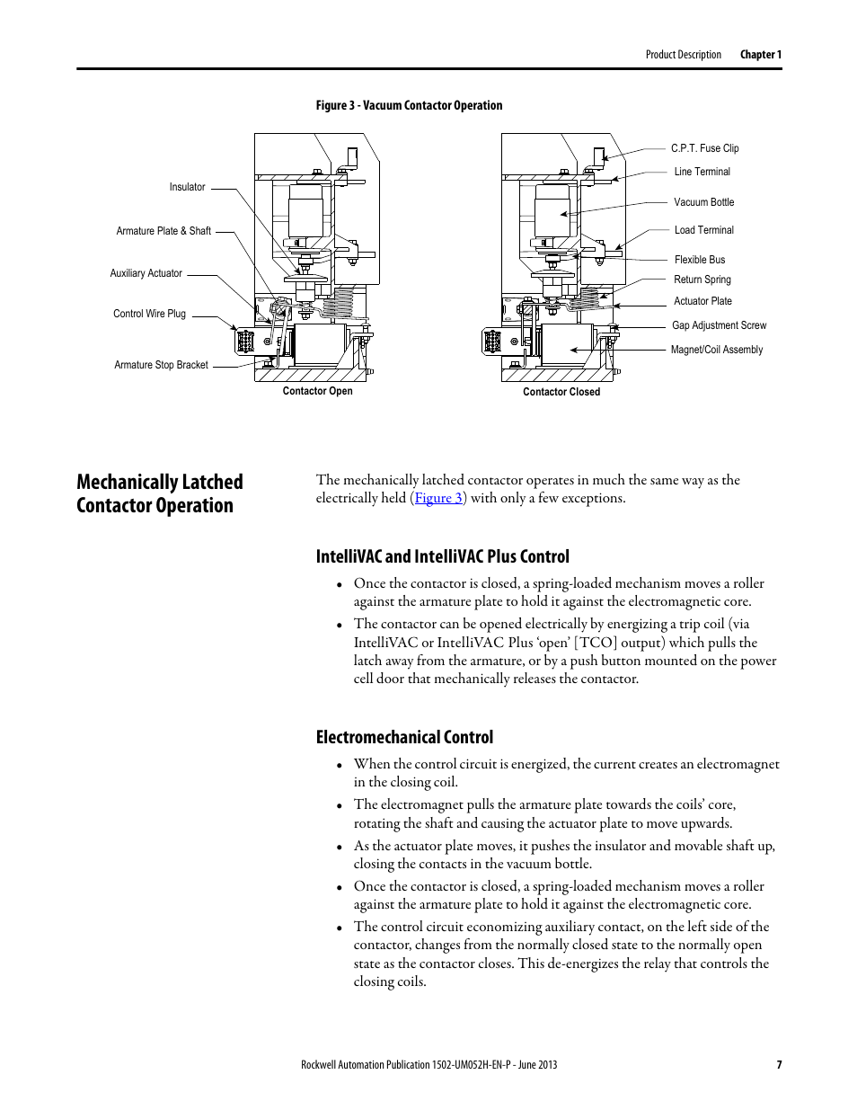 Mechanically latched contactor operation, Intellivac and intellivac plus control, Electromechanical control | Rockwell Automation 1502 Medium Voltage 400A Contactor - Series E User Manual | Page 7 / 60