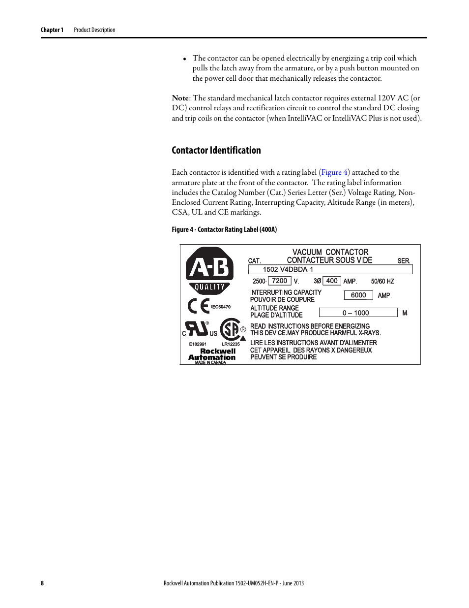 Contactor identification | Rockwell Automation 1502 Medium Voltage 400A Contactor - Series E User Manual | Page 8 / 60
