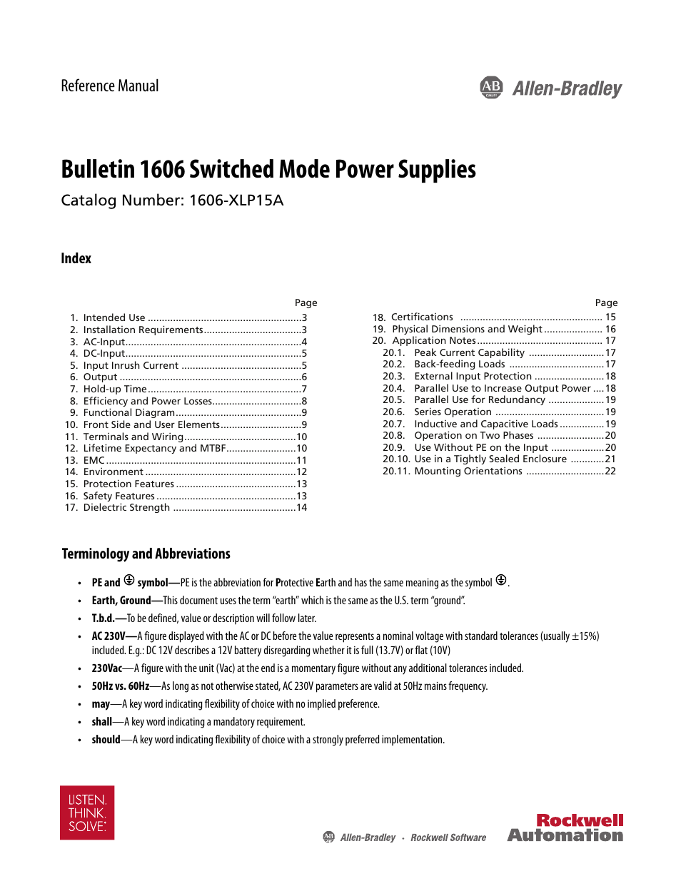 Rockwell Automation 1606-XLP15A Power Supply Reference Manual User Manual | 24 pages