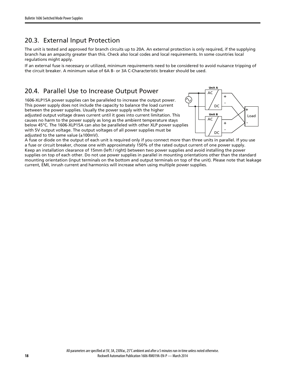 External input protection, Parallel use to increase output power | Rockwell Automation 1606-XLP15A Power Supply Reference Manual User Manual | Page 18 / 24