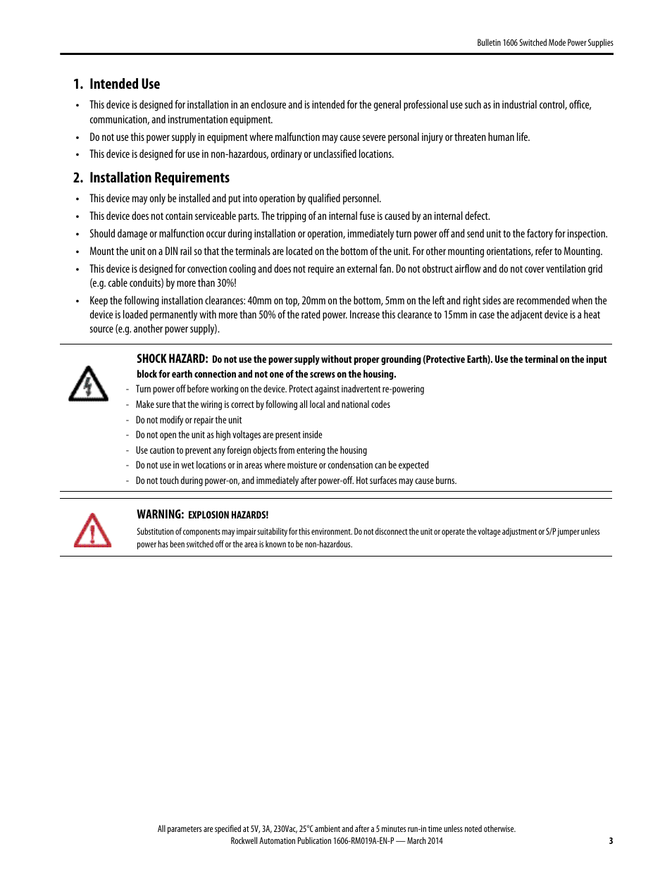 1606-rm019a-en-p, Intended use, Installation requirements | Rockwell Automation 1606-XLP15A Power Supply Reference Manual User Manual | Page 3 / 24